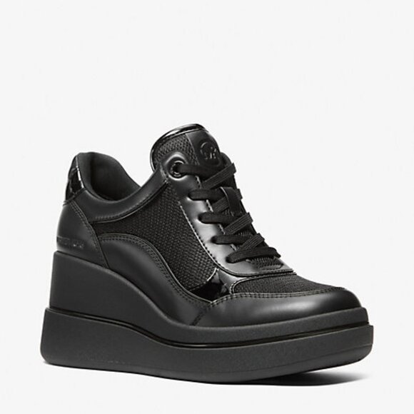 🇨🇦 MICHAEL Michael Kors Emmy Leather and Mesh Wedge Trainer - Picture 1 of 3